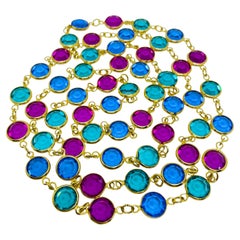 Vintage SWAROVSKI gold bezel pink blue teal crystal link necklace
