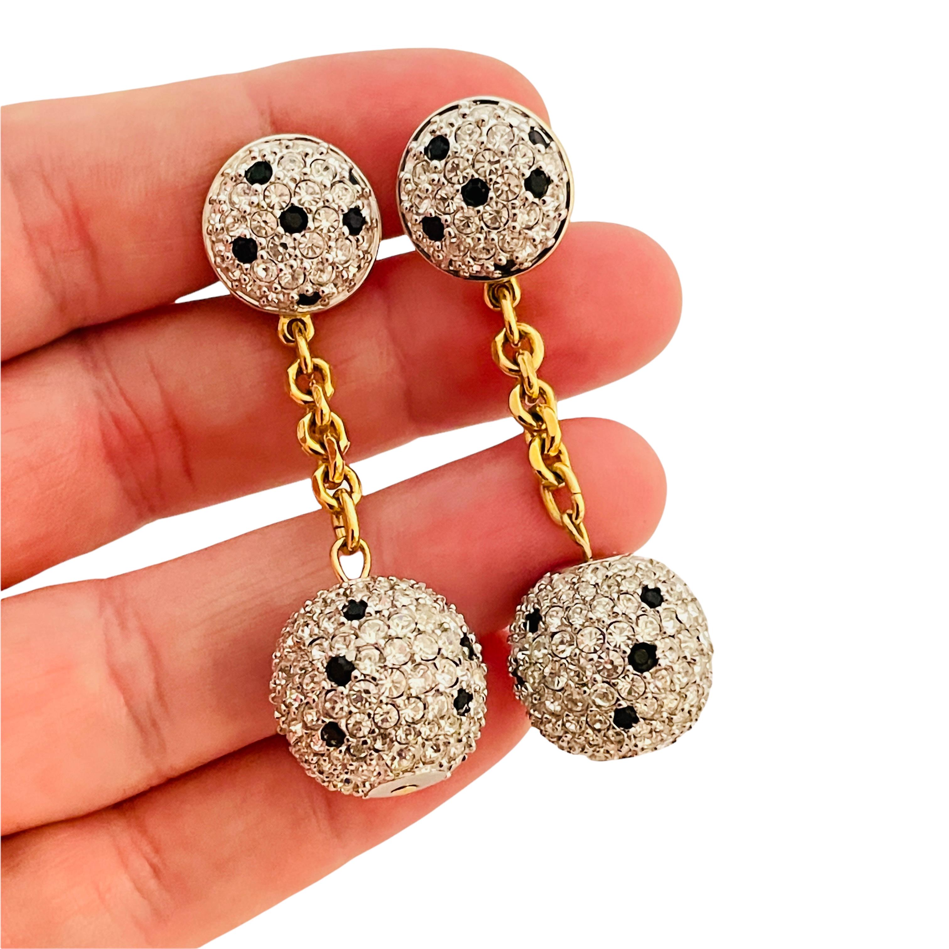 Women's Vintage SWAROVSKI gold crystal dangle ball designer runway couture earrings For Sale