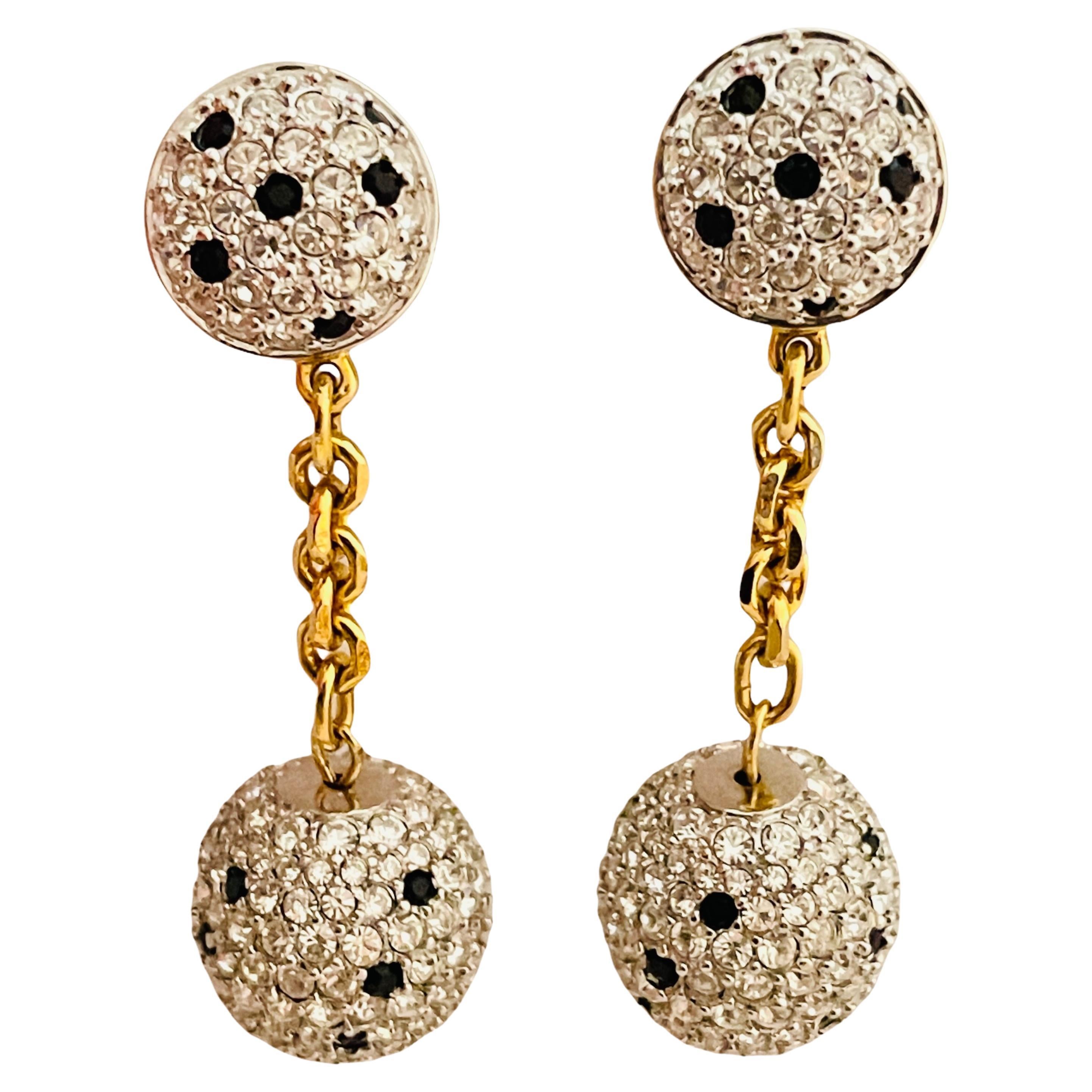 Vintage SWAROVSKI gold crystal dangle ball designer runway couture earrings For Sale