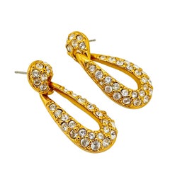 Vintage SWAROVSKI gold crystal dangle drop designer runway earrings