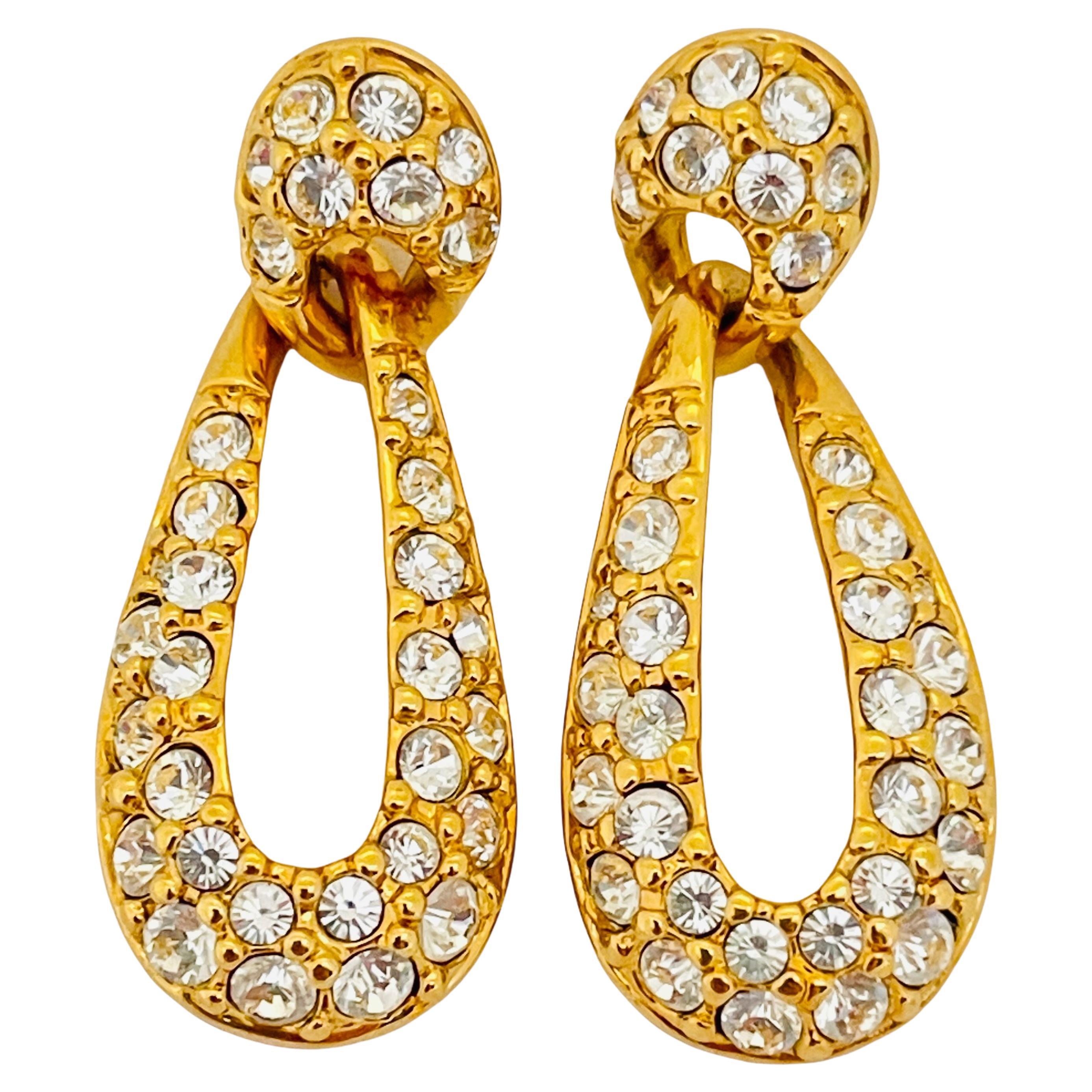 Vintage SWAROVSKI gold crystal dangle drop designer runway earrings For Sale