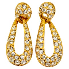 Vintage SWAROVSKI gold crystal dangle drop designer runway earrings