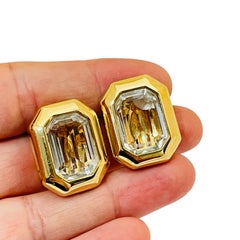 SWAROVSKI Clips d'oreilles de défilé vintage en cristal doré de créateur