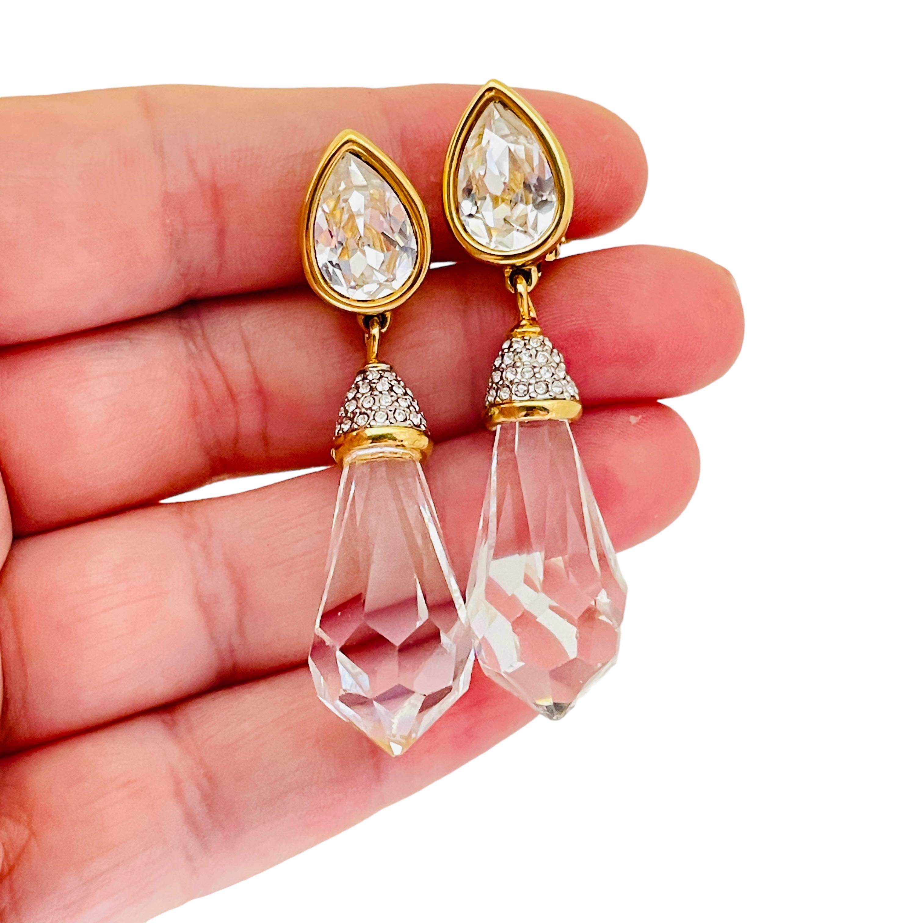 Women's or Men's Vintage SWAROVSKI gold crystal designer runway clip on earrings  For Sale