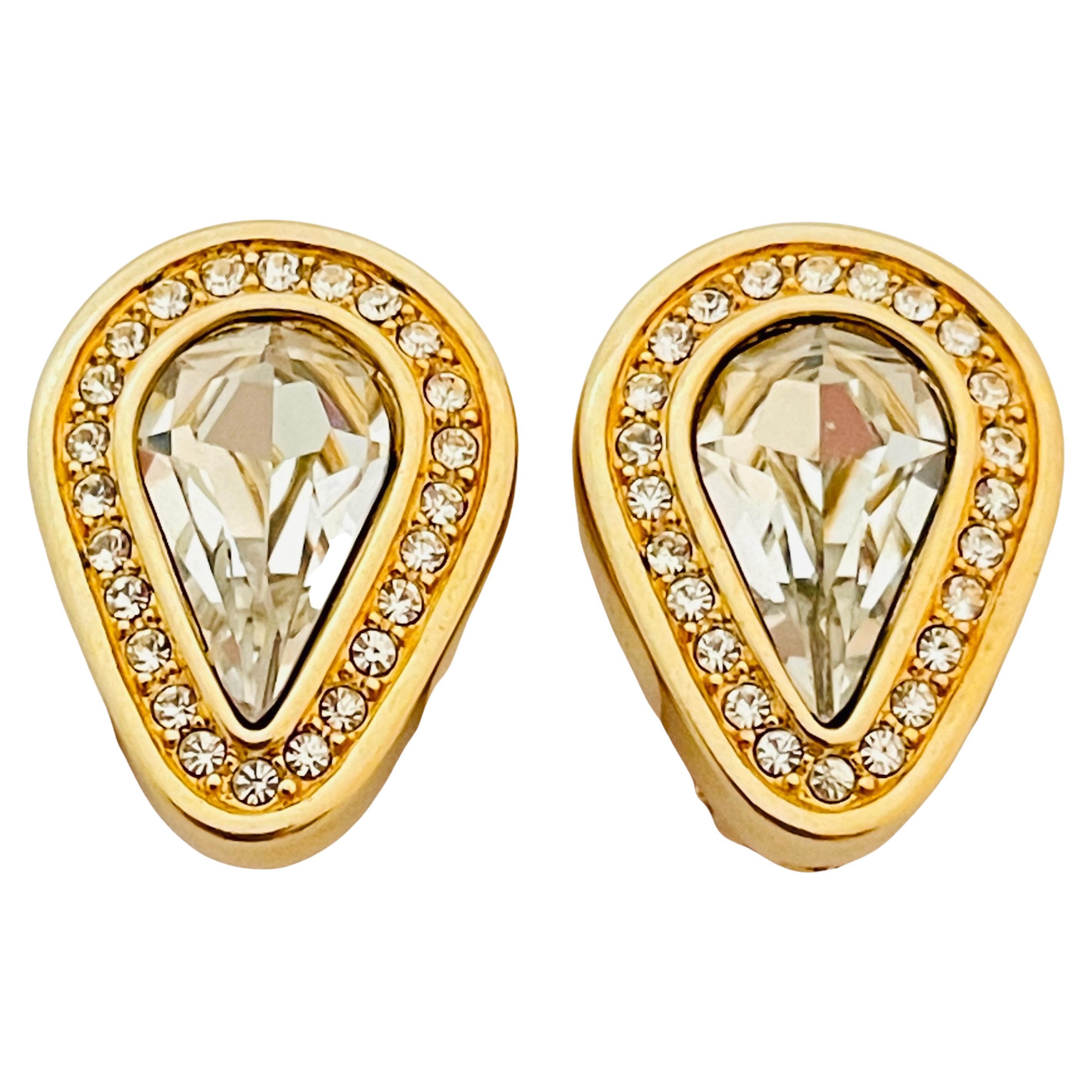 Vintage SWAROVSKI gold crystal designer runway clip on earrings For Sale