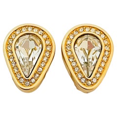 Used SWAROVSKI gold crystal designer runway clip on earrings