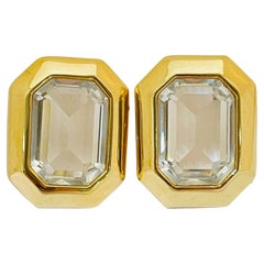 Vintage SWAROVSKI gold crystal designer runway clip on earrings