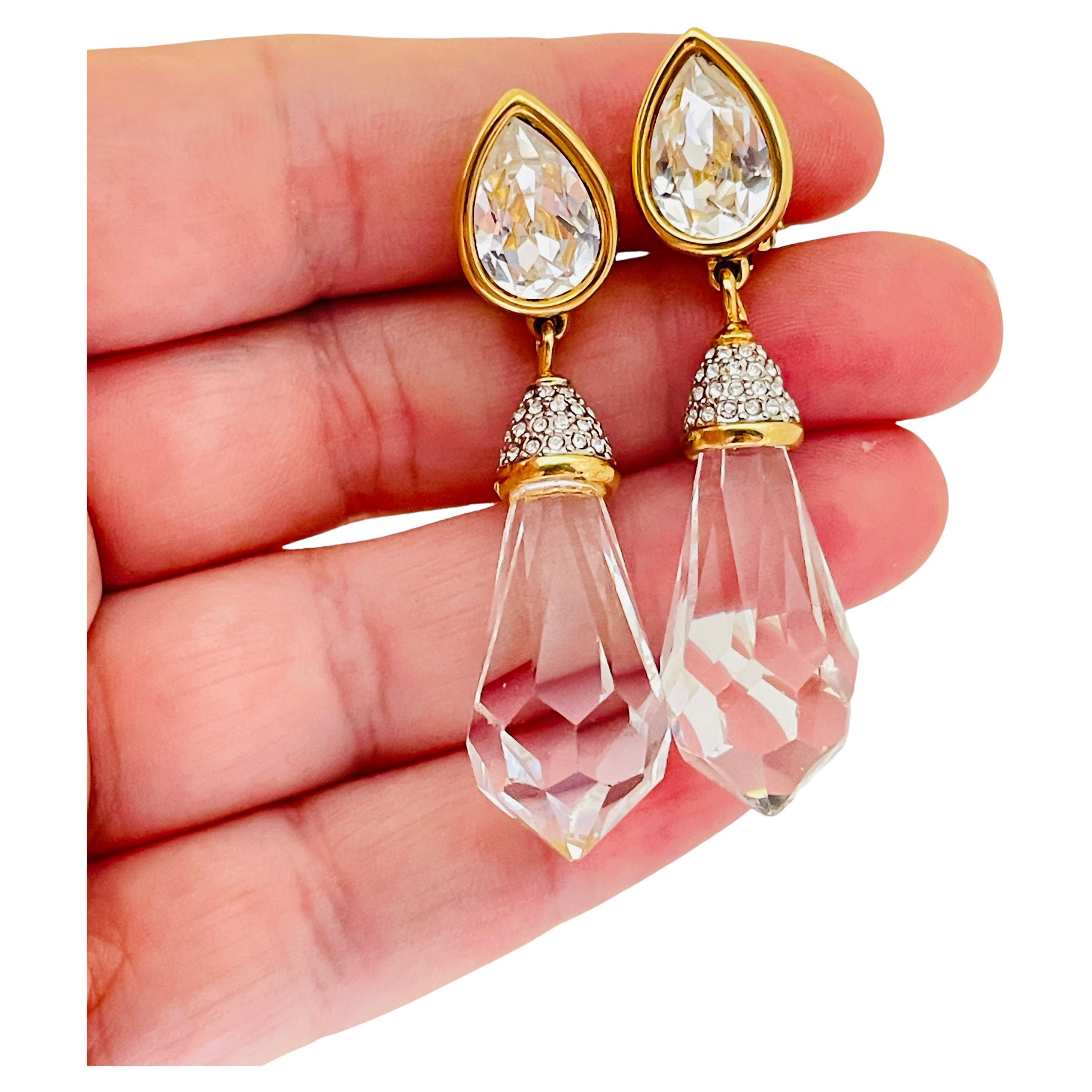 Vintage SWAROVSKI gold crystal designer runway clip on earrings  For Sale