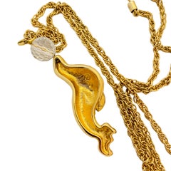 Vintage SWAROVSKI gold crystal enamel seagull pendant designer necklace