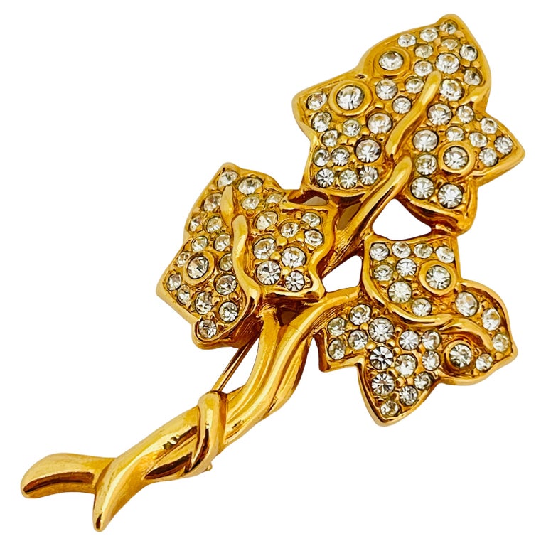 Vintage SWAROVSKI gold crystal flower brooch For Sale at 1stDibs