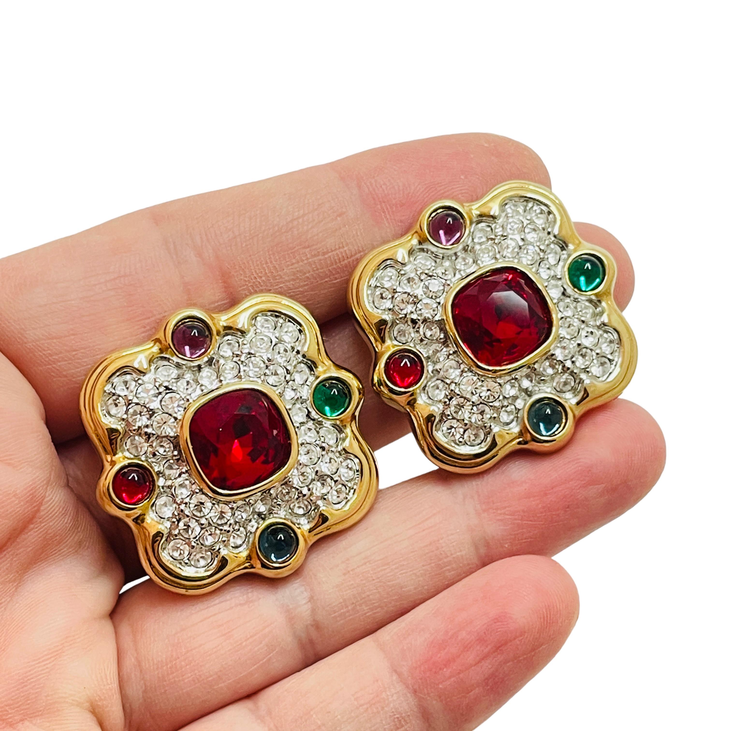 Women's or Men's Vintage SWAROVSKI gold crystal mogul clip on earrings For Sale