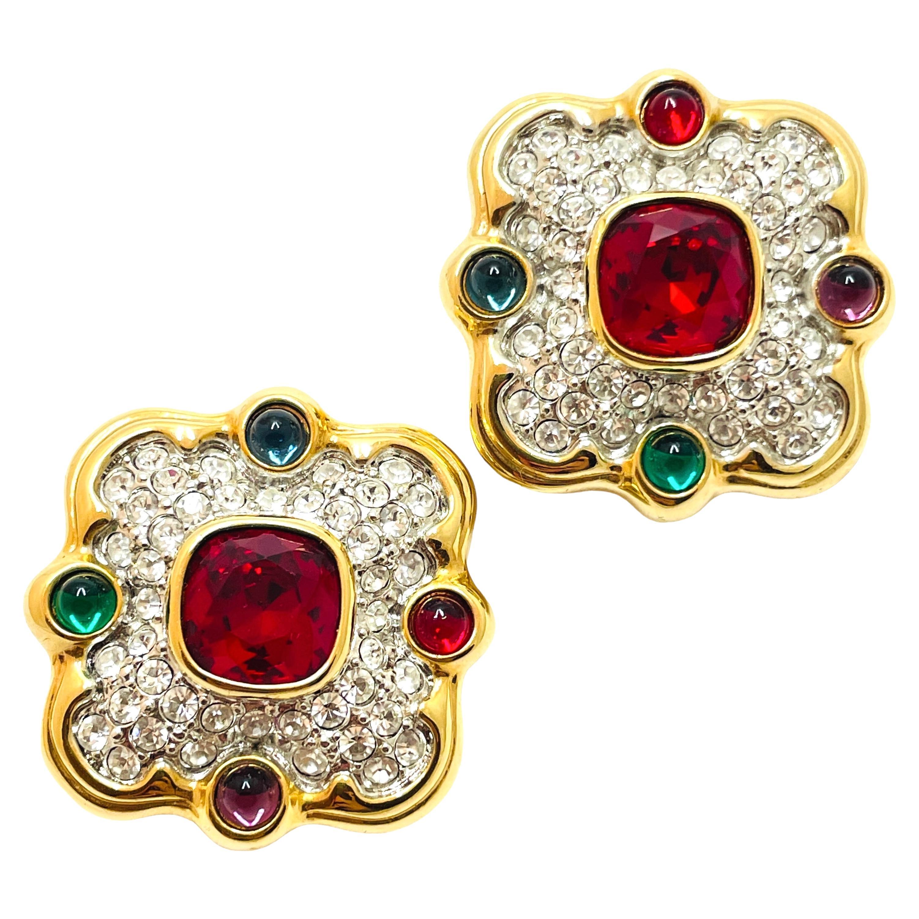 Vintage SWAROVSKI gold crystal mogul clip on earrings For Sale