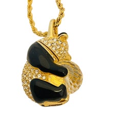 Vintage SWAROVSKI Designer-Halskette mit Anhänger, Gold-Kristall-panda-Bär-Anhänger