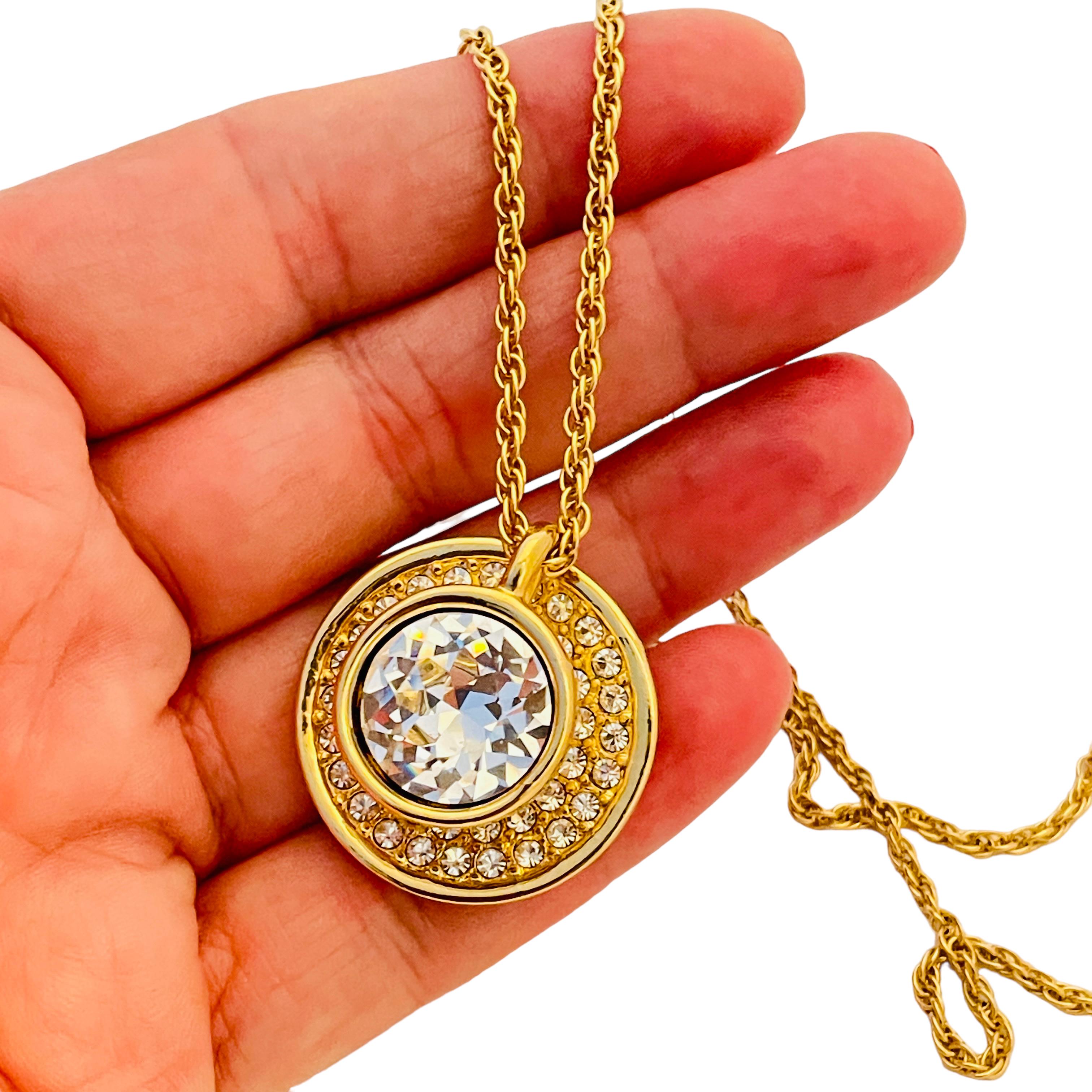 Vintage SWAROVSKI gold crystal teacup pendant designer necklace  In Excellent Condition In Palos Hills, IL