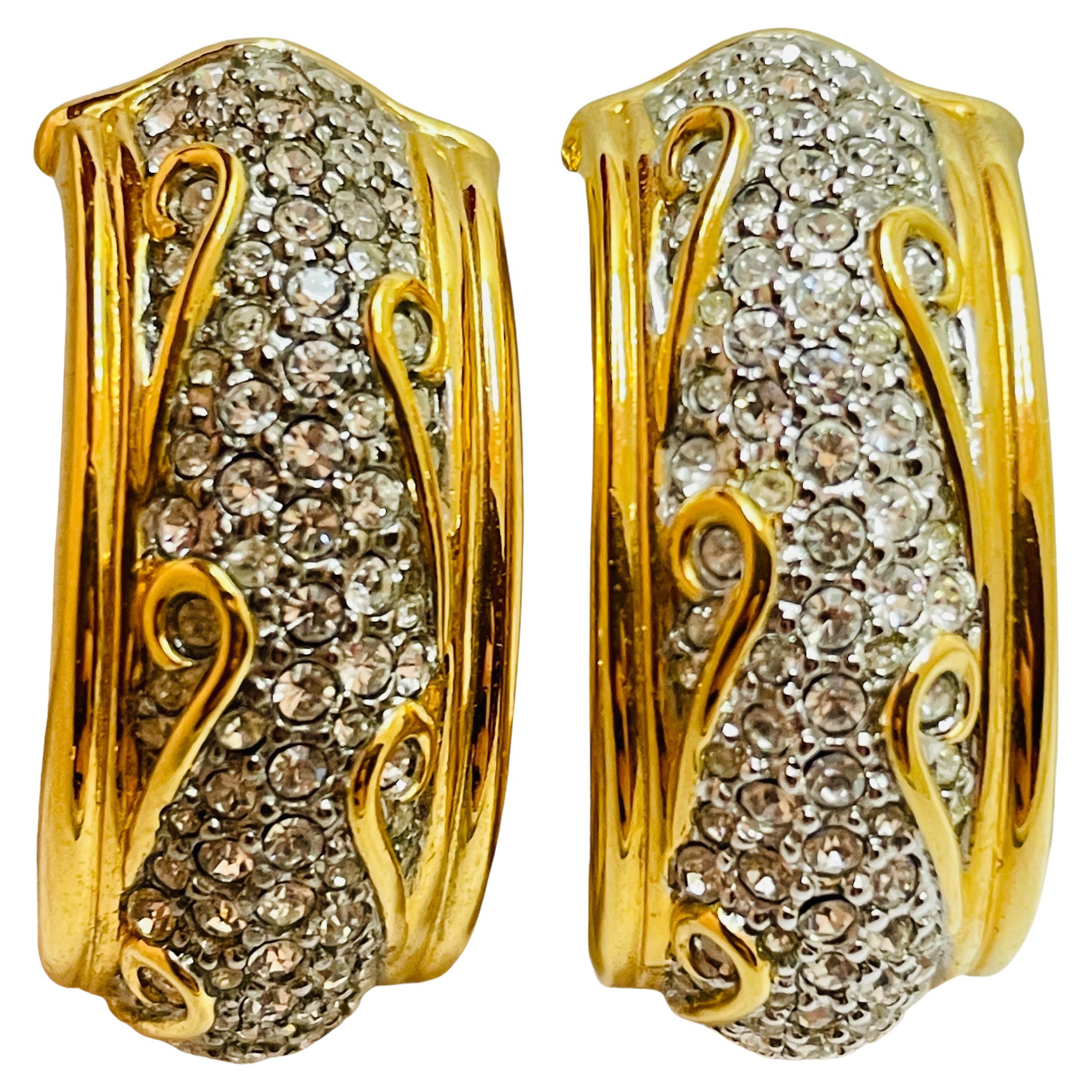 Vintage SWAROVSKI gold crystsl clip on designer earrings For Sale