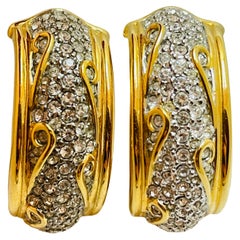 Vintage SWAROVSKI gold crystsl clip on designer earrings