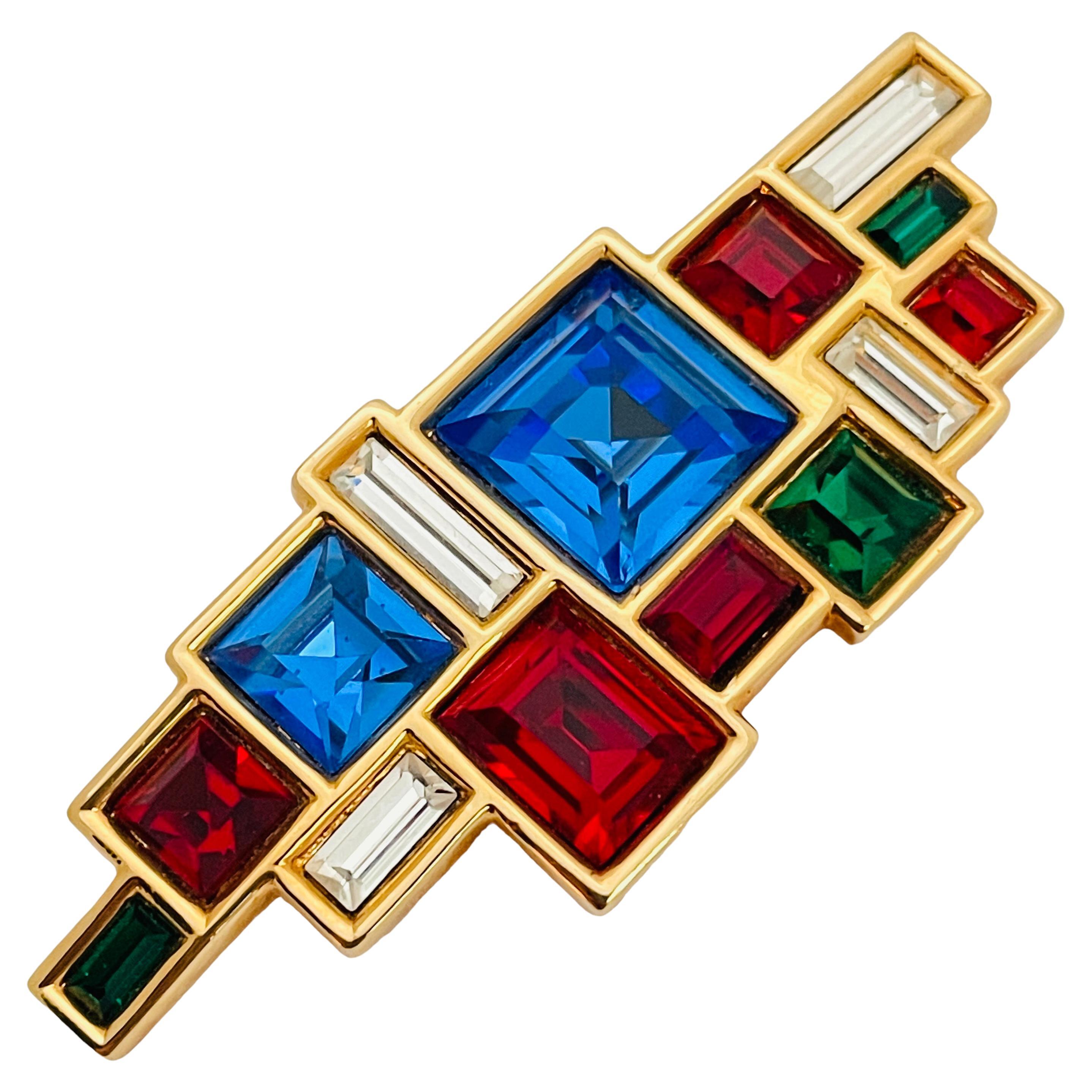 Vintage SWAROVSKI gold jewel crystal designer runway brooch