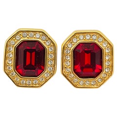 Vintage SWAROVSKI gold red crystsl designer runway earrings 