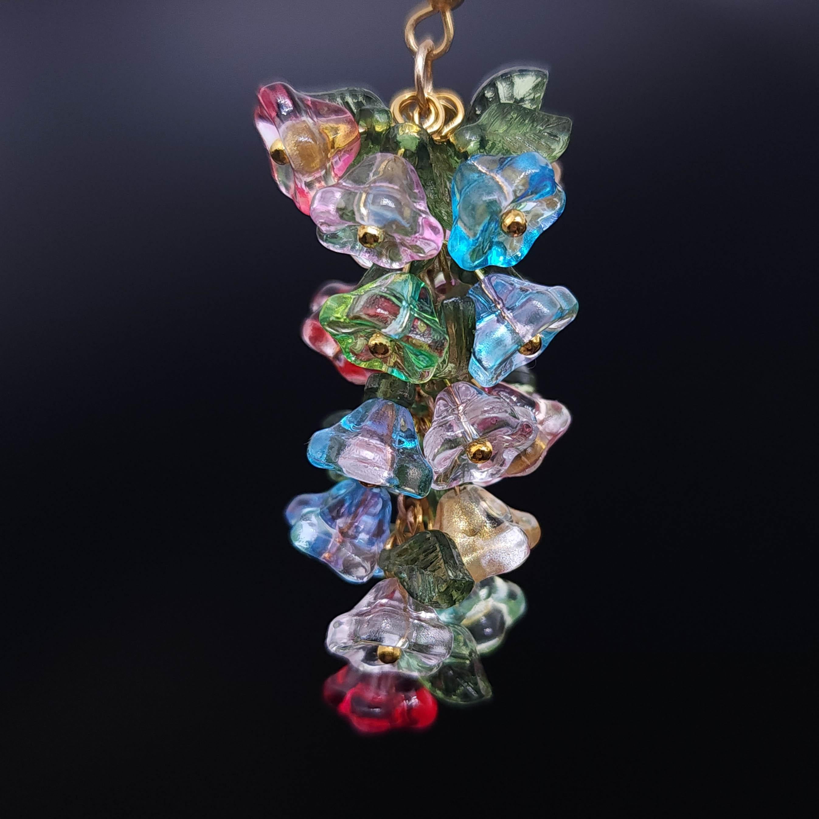 Retro Vintage Swarovski Multicolor Flower Cluster Dangle Earrings, Vermeil, Sterling For Sale