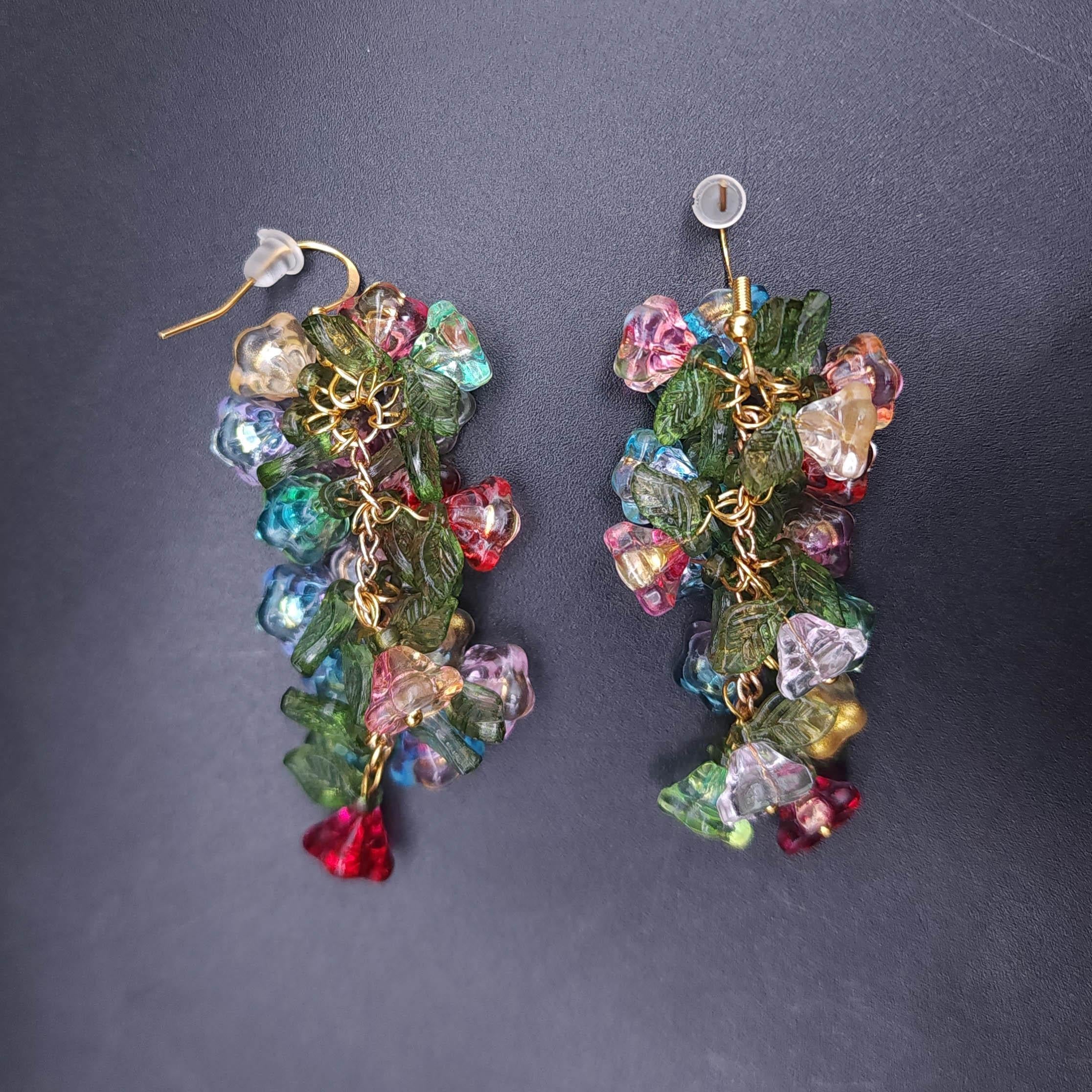 Bead Vintage Swarovski Multicolor Flower Cluster Dangle Earrings, Vermeil, Sterling For Sale
