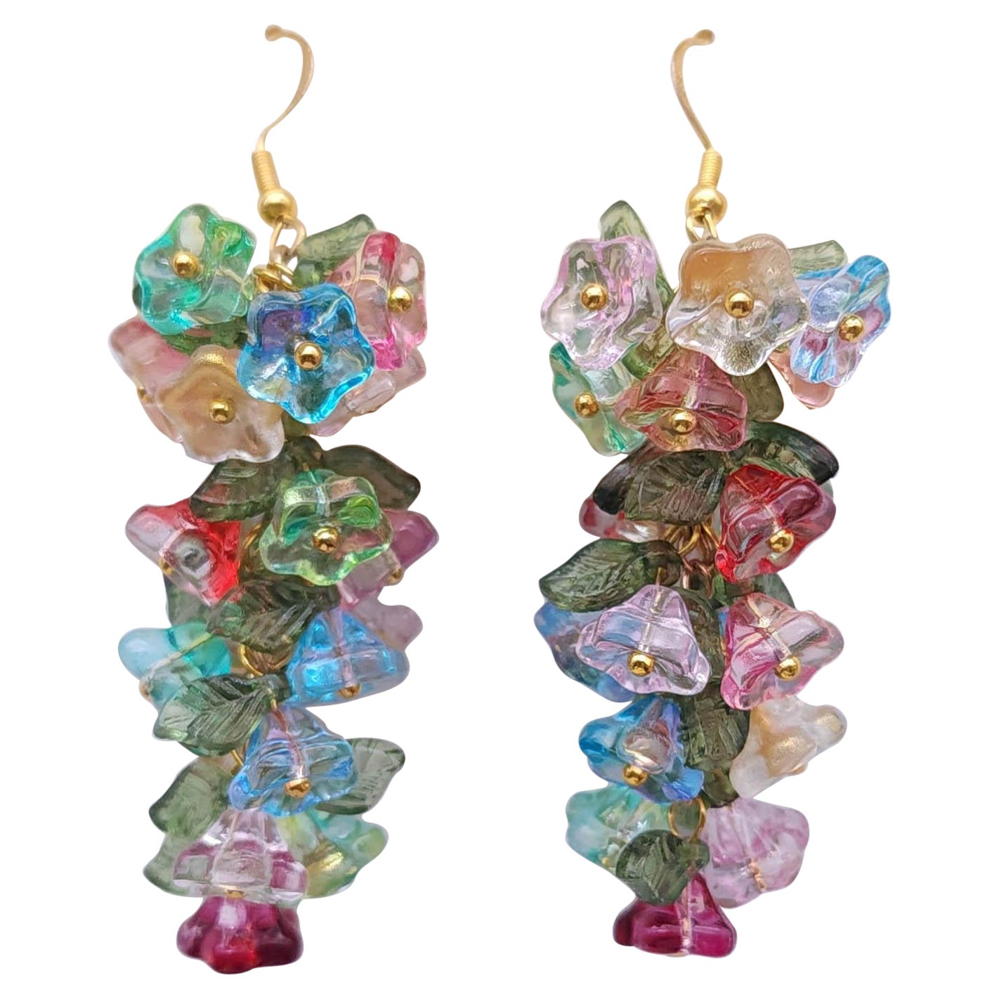 Vintage Swarovski Mehrfarbige Blumen-Cluster-Ohrhänger mit Blumenmuster, Vermeil, Sterling im Angebot