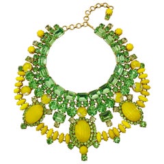 Vintage Swarovski Peridot and Citrus Yellow Bib Necklace