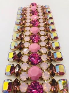 Vintage Swarovski Rose, Opaque and Aurora Borealis Crystal Flex Cuff Bracelet