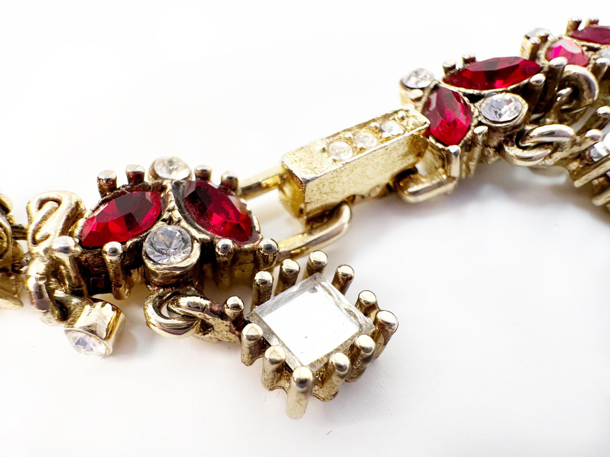 VINTAGE SWAROVSKI RUBY RED/CLEAR CRYSTAL/MIRROR Gold Gilt Choker Necklace  2