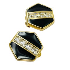 Vintage SWAROVSKI signed gold plated crystals enamel designer clip on earrings