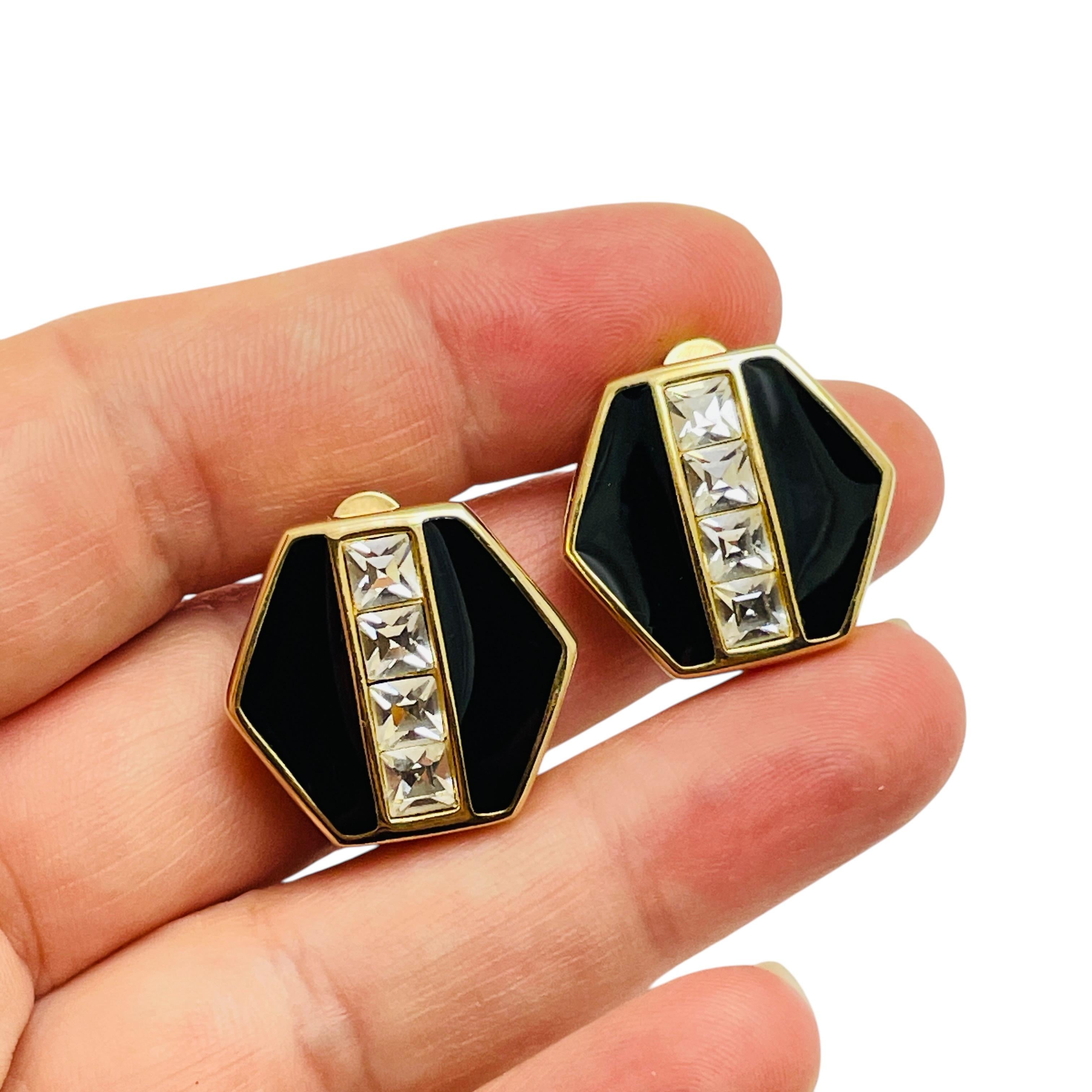 Women's Vintage SWAROVSKI signed gold plated crystals enamel designer clip on earrings For Sale
