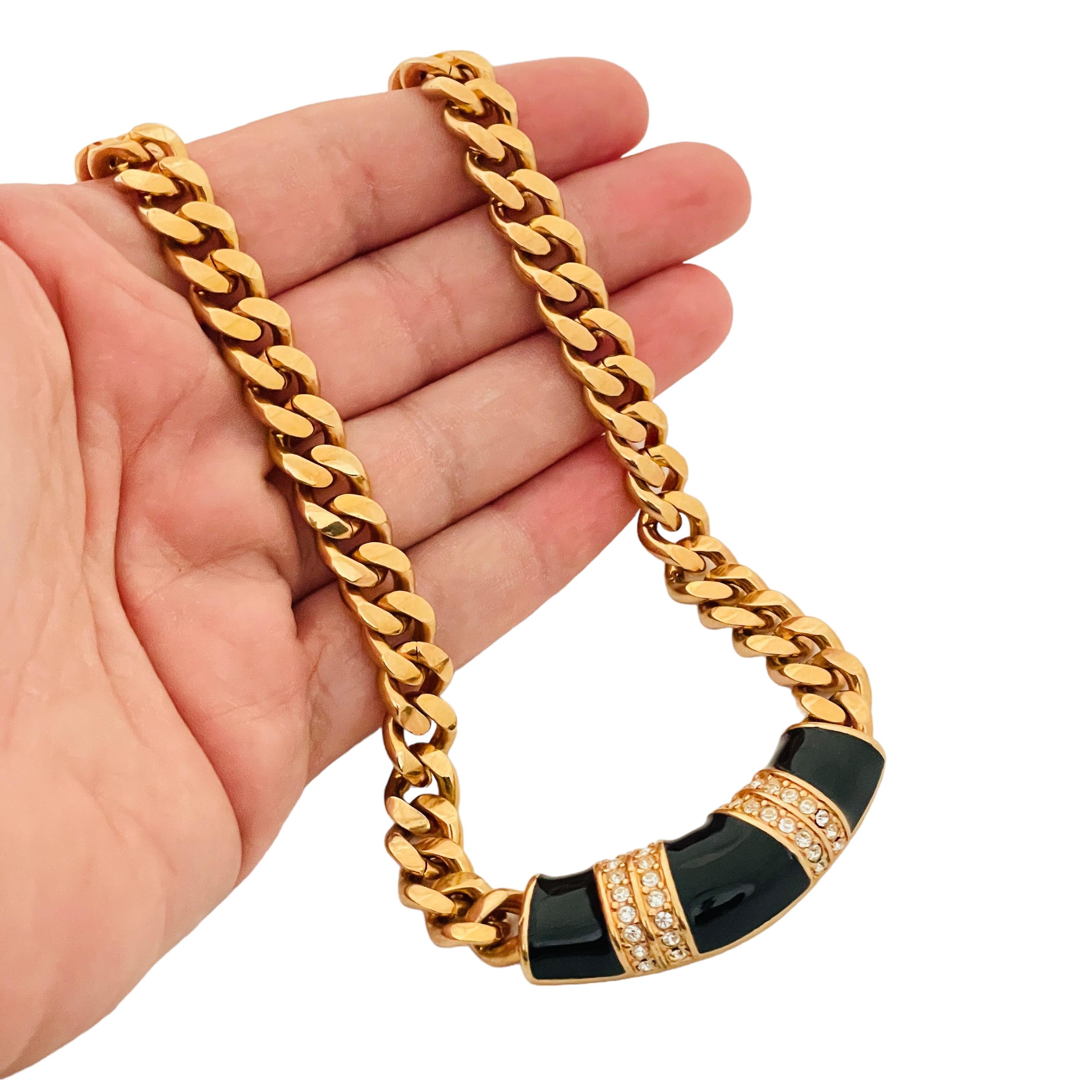 Donna Vintage Swarovski firmato SAL catena d'oro smalto strass collana di design in vendita
