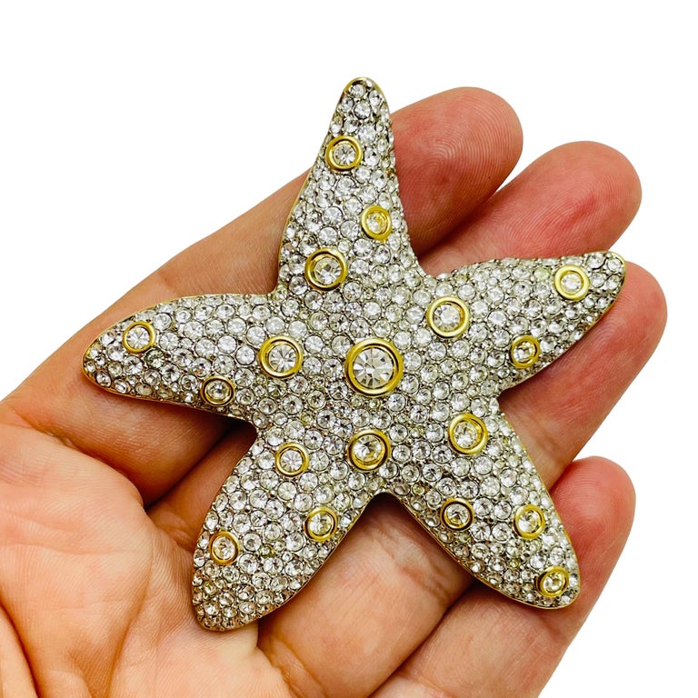 Vintage SWAROVSKI signed SAL gold plated crystals starfish designer brooch