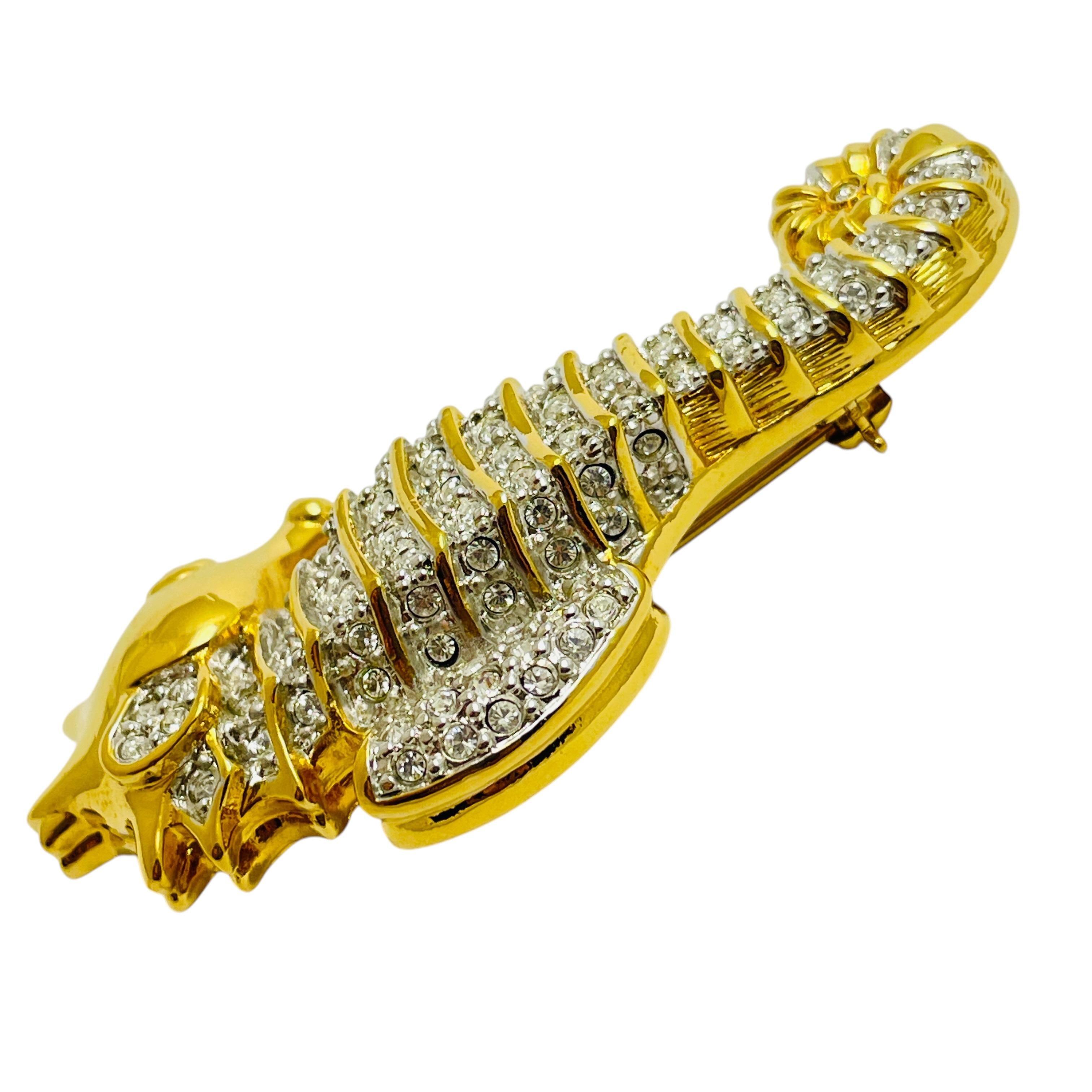 Vintage SWAROVSKI signed swan logo gold plated crystals seahorse designer brooch In Good Condition In Palos Hills, IL