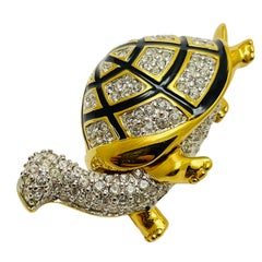 Vintage SWAROVSKI signed swan logo gold plated crystals turtle designer brooch