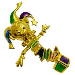 Vintage SWAROVSKI signed swan logo gold plated enamel crystals designer brooch