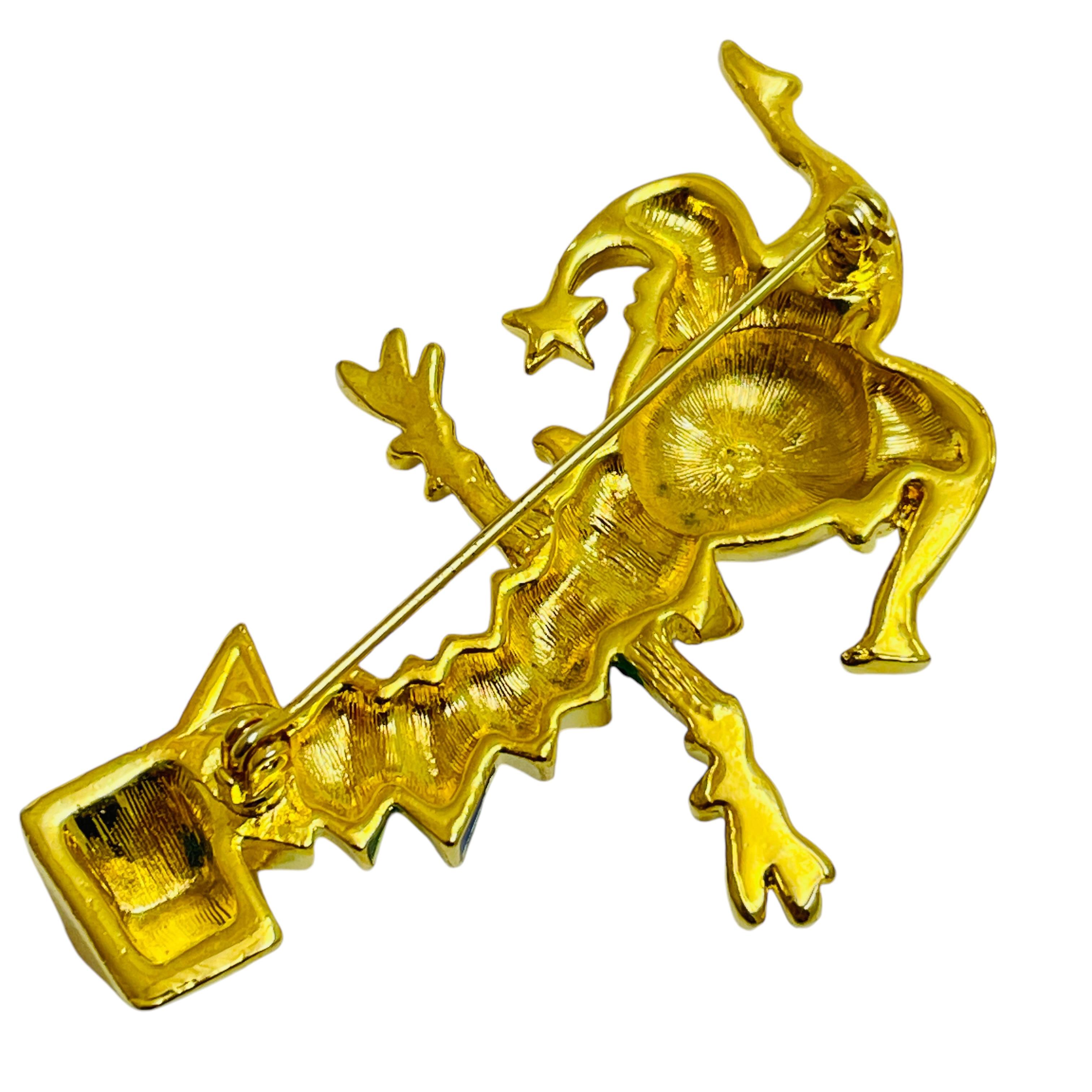 Vintage SWAROVSKI signed swan logo gold plated enamel crystals designer brooch In Good Condition For Sale In Palos Hills, IL