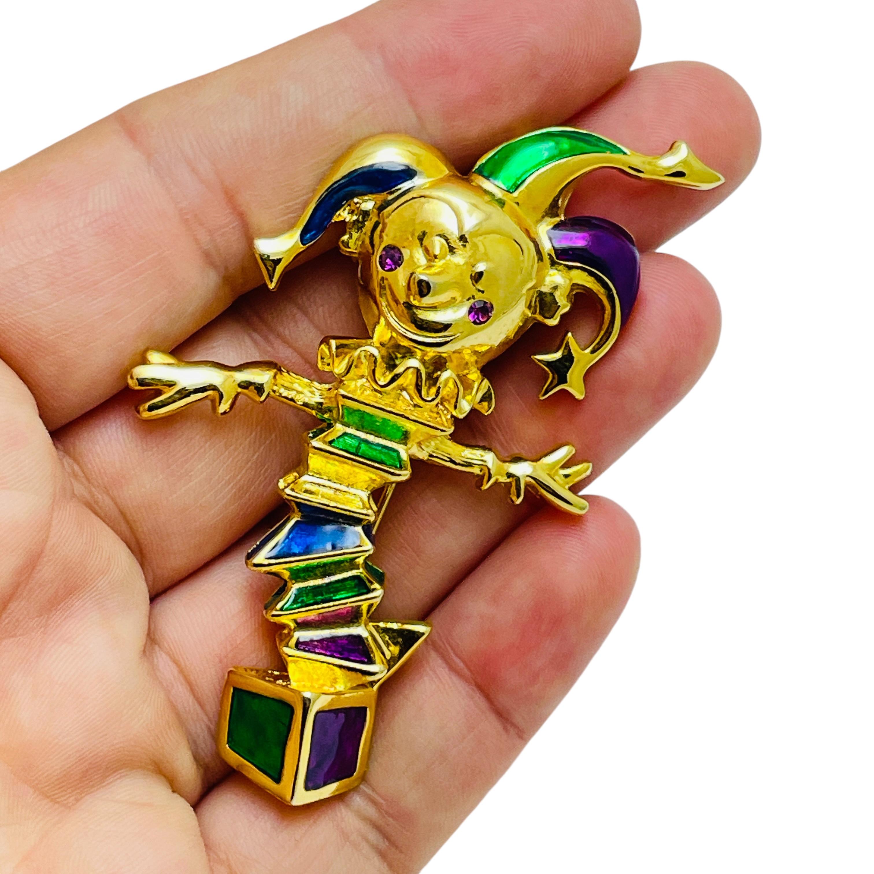 Women's Vintage SWAROVSKI signed swan logo gold plated enamel crystals designer brooch For Sale