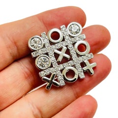 Vintage SWAROVSKI signed swan logo silver tone crystals designer brooch