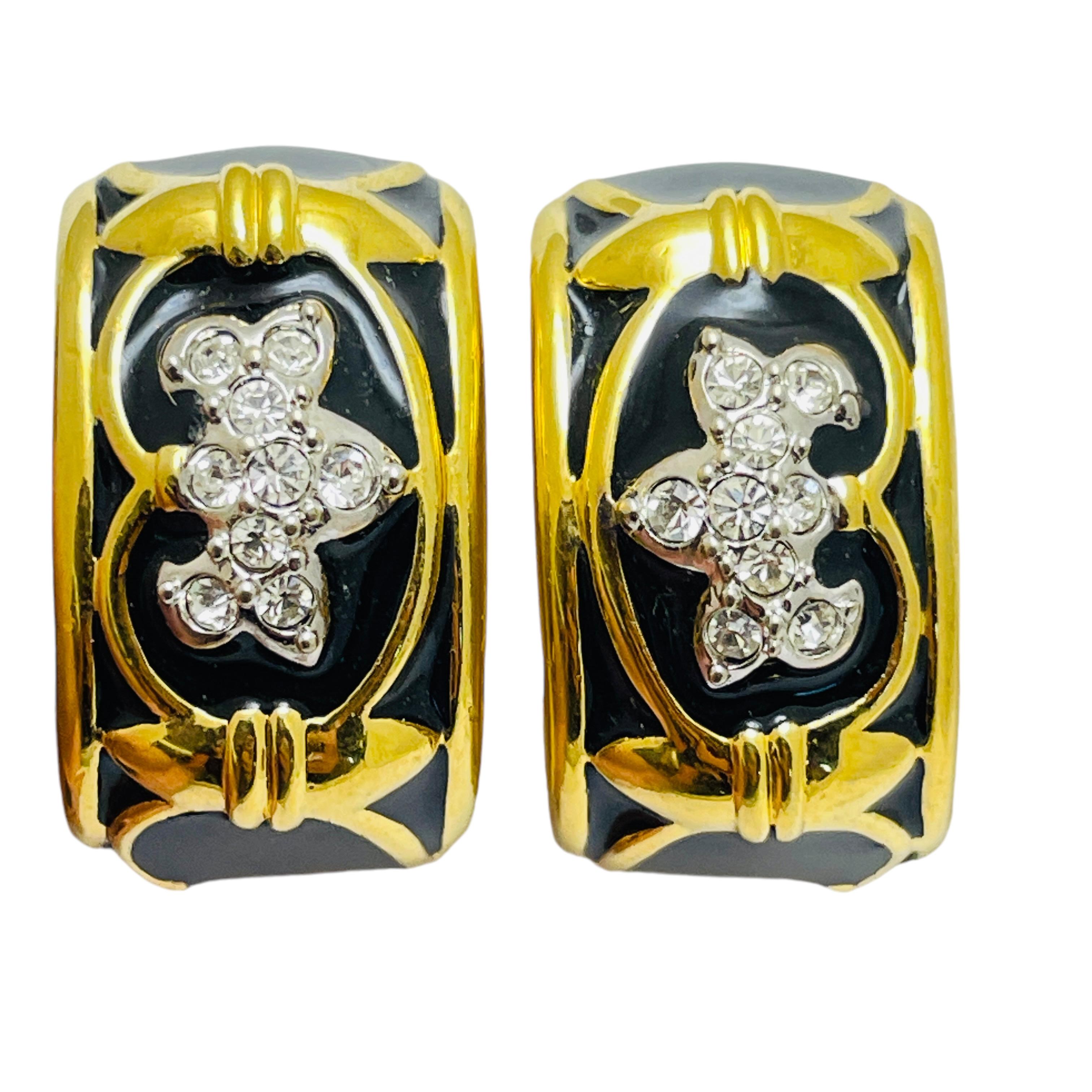 Women's Vintage SWAROVSKI signed swsn logo gold plated enamel designer clip on earrings For Sale
