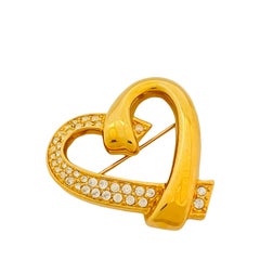 Vintage SWAROVSKI swan gold crystal heart designer runway brooch