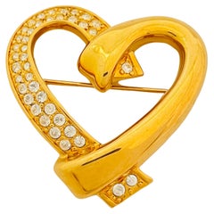 Vintage SWAROVSKI swan gold crystal heart designer runway brooch