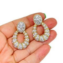 Vintage SWAROVSKI swan gold plated pave crystals door knocker clip earrings