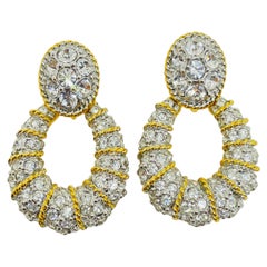 Vintage SWAROVSKI swan gold plated pave crystals door knocker clip earrings