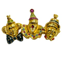 Vintage SWAROVSKI swan logo signed gold plated clown circus designer brooch