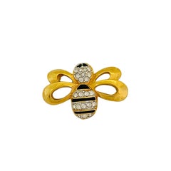 Vintage SWAROVSKI swan signed bee bug gold crystal enamel designer brooch