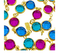 Vintage SWAROVSKI swan signed gold bezel pink blue teal crystal chain necklace