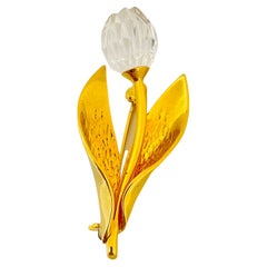 Vintage SWAROVSKI swan signed gold crystal tulip flower designer brooch