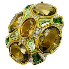 Vintage SWAROVSKI swan signed gold plated crystal Maltese cross designer brooch