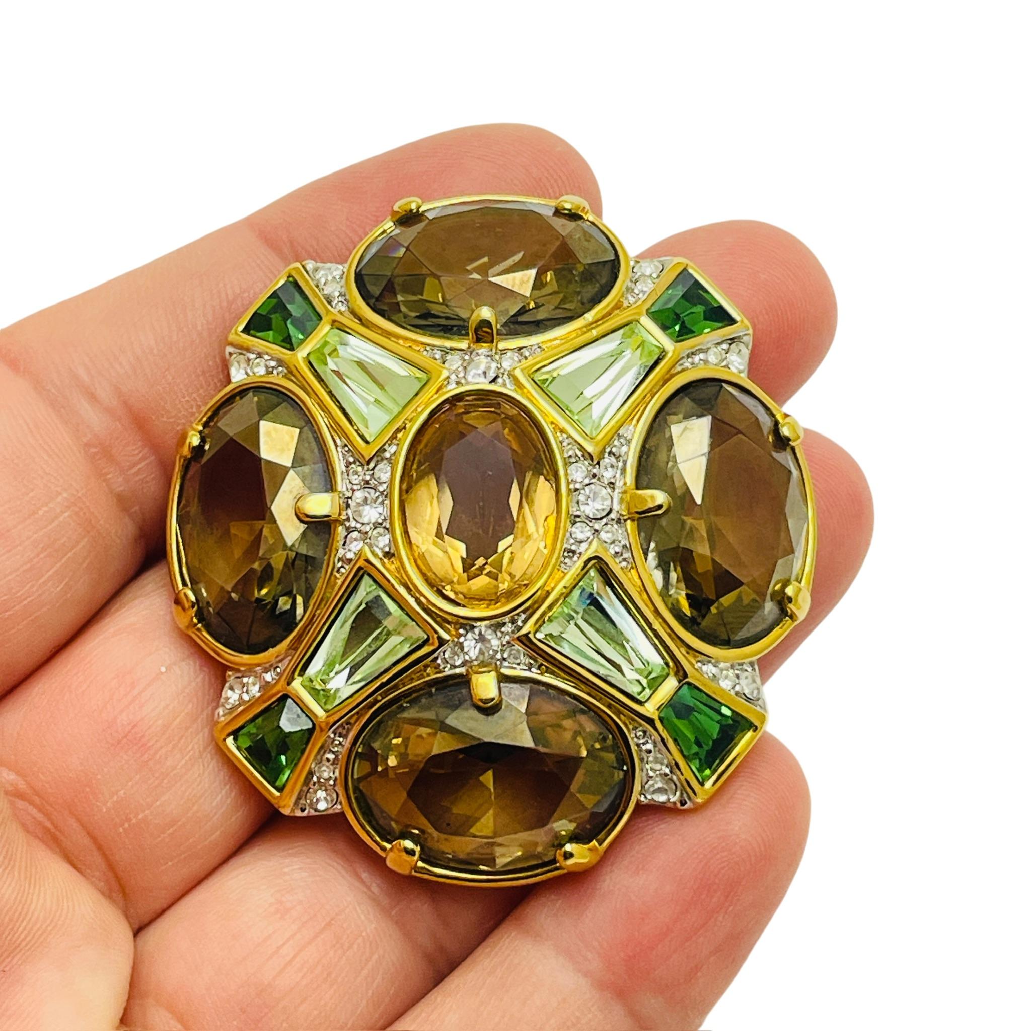 Women's Vintage SWAROVSKI swan signed gold plated crystal Maltese cross designer brooch
