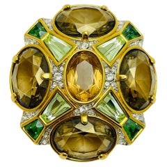 Vintage SWAROVSKI cisne firmado chapado en oro cristal cruz de Malta broche de diseño